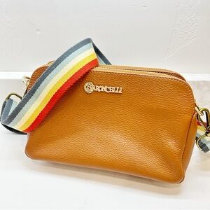 Baroncelli Brown Leather Cords List Bag Rainbow Strap Small Made In Italy